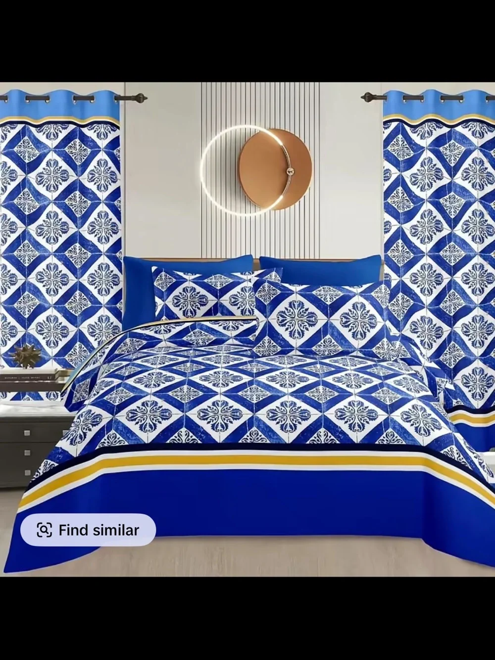 Blue Tile-Pattern Bedding Set